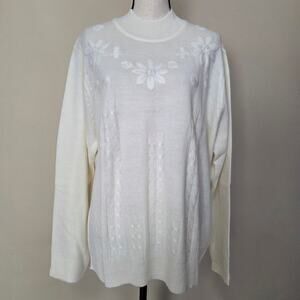 New Vintage Salon Studio/Haband XX Pullover Embroidered Cable Mock Sweater Ivory